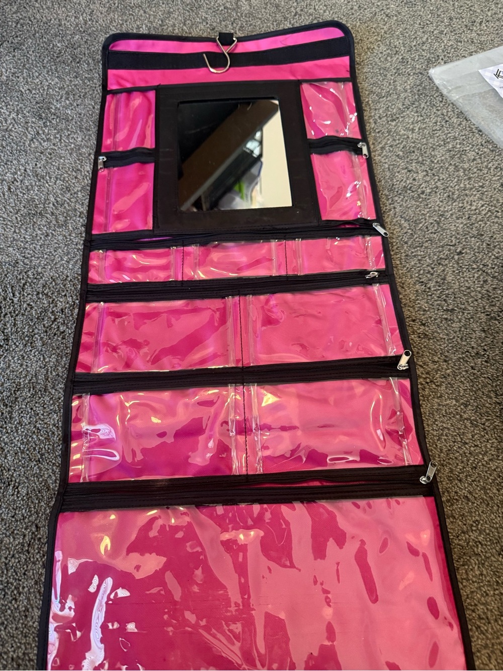 Hanging Pink Clear Pocket Organizer with Mirror